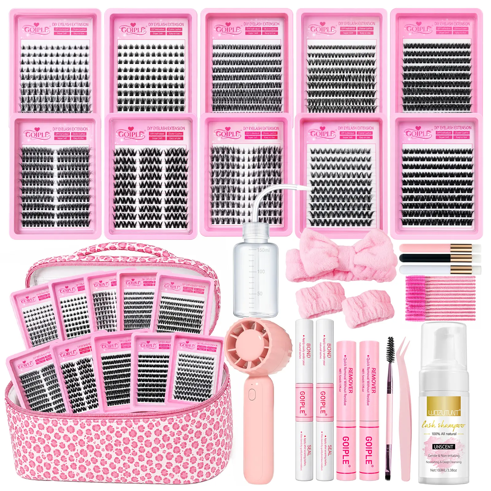 GOIPLE Complete DIY Lash Extension Kit | 100D Curl Lash Styles,8mm-16mm  Natural to Glam Looks, Bond & Seal, Remover, Cleanser & Full Lash Care System