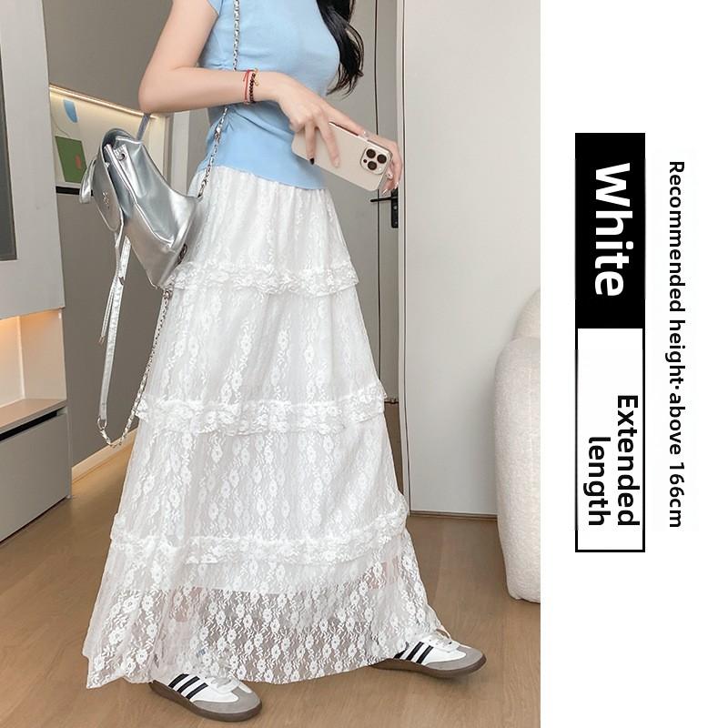 2025 Lace Skirt Women's Summer White A- line Dress Cake Dress Maxi Skirts