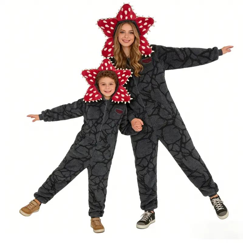 Novelty Demogorgon Onesie Costume | Stranger Things Pajamas for Adults & Kids | Hooded Jumpsuit Christmas Sleepwear, Fleece PJS for Cosplay, New Year Gifts