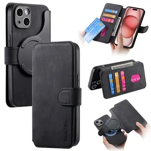 RFID Blocking Leather Wallet Case for iPhone 3000G Strong Magnetic Detachable 2-in-1 Flip Cover with Card Holder & Kickstand Shockproof PU Leather Protective Case Compatible with iPhone Models