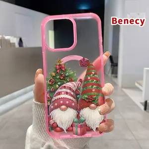 Magnetic Soft Case for iPhone 15 16 14 Pro Max 13 12 11 XR XS Plus E Christmas Gnome Delight Pattern Shockproof ultra-thin Silicone Crystal Transparent Protective Cover Supports Wireless Charging
