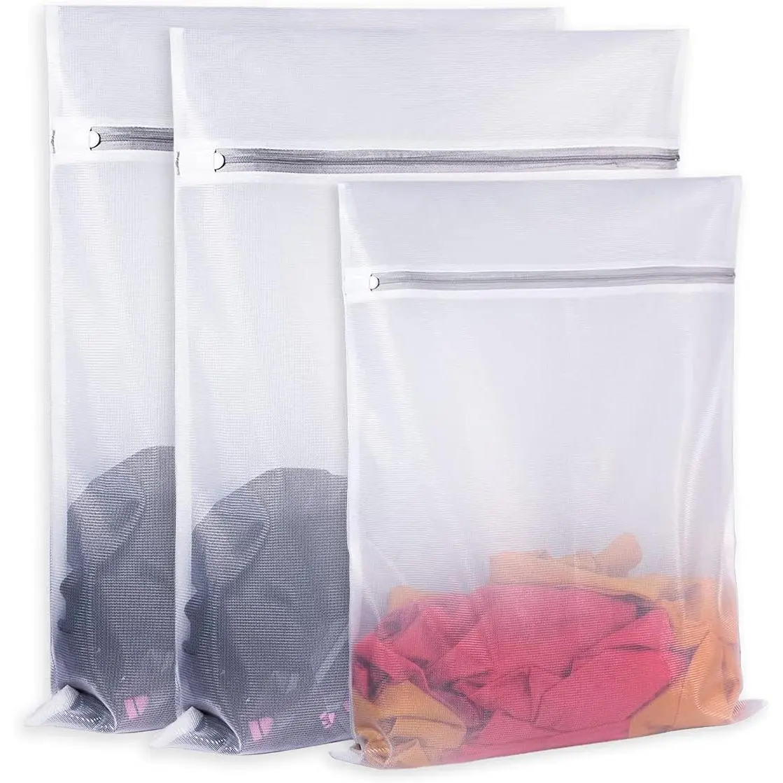 Laundry Mesh Bag-Heavy Duty Fine Mesh Wash Bag for Washing Machine-Supper Zipper Net Laundry Bag for Travel,Lingerie,Sweater,Garment,Undergarment (1M+2L)