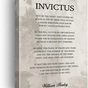 Inspirational Invictus Print Canvas Wall Art Home Office Dorm Decor Retro Motivational Literature Poetry Painting 12x18 Canvas Poster Framed Ready to Hang