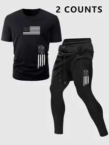 Men's Sportswear Set, Short Sleeve Long Pants Two-Piece, Workout Gym Clothing, Training Clothes, Ideal for Running & Gym, Comfortable Breathable Fabric, Best Performance, Fashionable