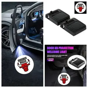 4 Pack Universal Car Door Ghost Shadow Projector Lights, NBA Chicago Bulls Logo LED Welcome Courtesy Lights, Waterproof No Drill Stick & Play Non-Destructive Installation