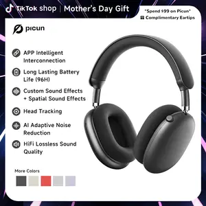Picun F8 Pro Active Noise Canceling Wireless Headphones - 52dB ANC、 5 Smart ENC Mics、 Detachable Fabric Ear Cups、 iPhone/Android Compatible, Bluetooth 5.4、Seamless Dual-Device Pairing、96Hr Standby、、Perfect Spring Gift Grey Earbud, Audio, Noise Cancellatio