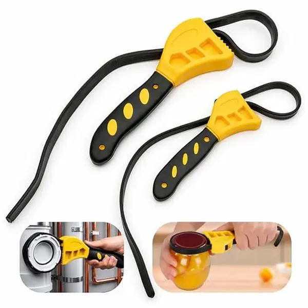 2-Pack Adjustable Rubber Strap Wrench Set 6" and 8", Oil Filter Wrench Set Rubber Strap Wrench, Non-Slip Belt Wrench for Jar Opener, Water Filter, Plumbing, Sink and Faucet Repair Tool