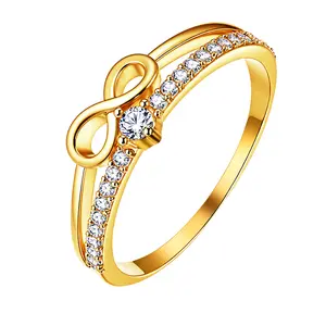 Women Infinity Promise Ring: Gold Plated Brass Eternity Cubic Zirconia Elegant Engagement Wedding Band Size 6-10