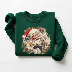Santa Claus Kittens Christmas Sweatshirt Retro 90s Old Saint Nick Holiday Crewneck Ugly Sweater Cat Lover Gift Gildan Fabric Unisex Fit