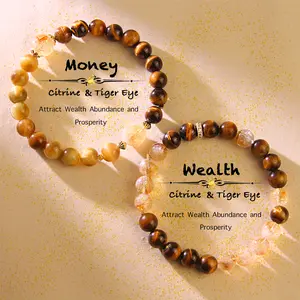 Money Attraction Bracelet Wealth Abundance Energy Protection Natural Crystal Tigers Eye Citrine Handmade Beaded Good Luck Bracelet Golden Friendship Bracelet jewelry Encouragement Gift Unisex