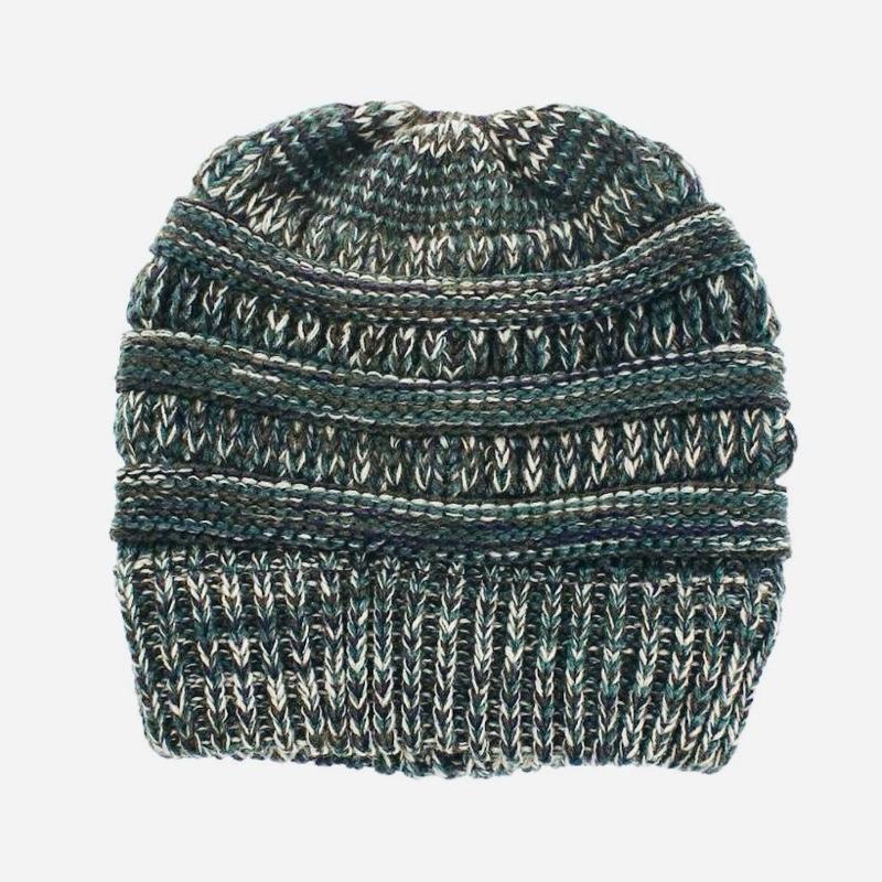 Mixed Color Knitted Wool Hat Ladies Non-labeled Ponytail Hat