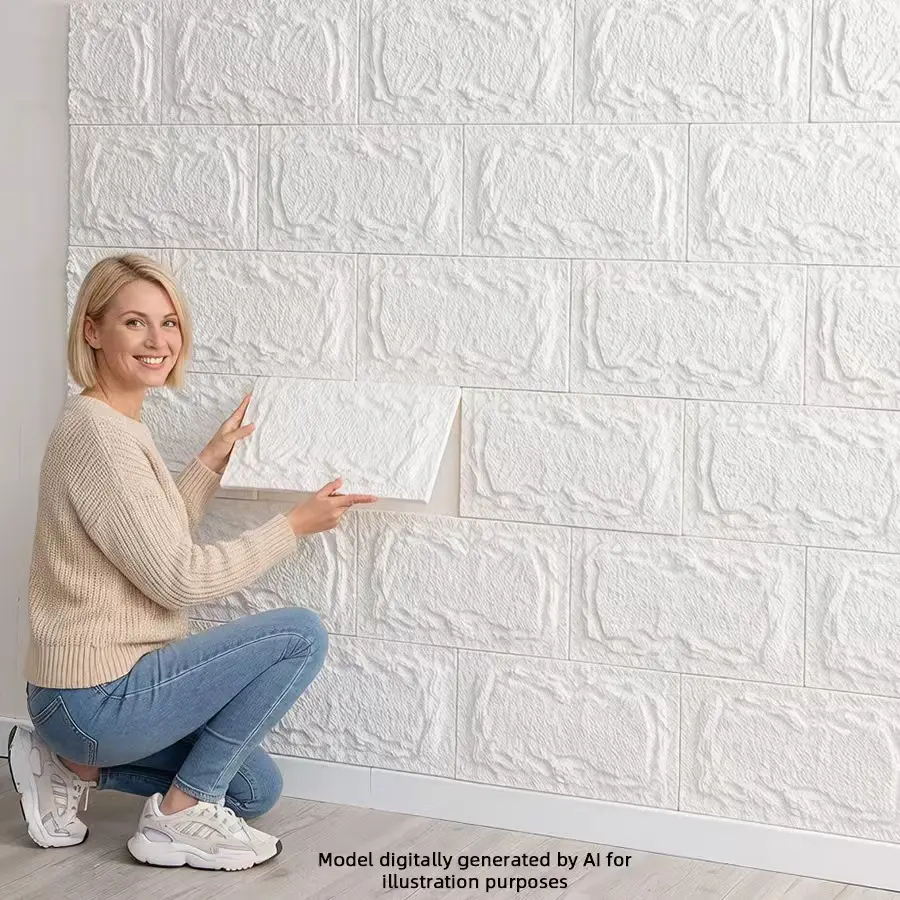 10PCS 3D Self-Adhesive Stone Wall Panels, 10mm Thick PU Waterproof Wall Tiles, Anti-Collision Decor for Bedroom Living Room