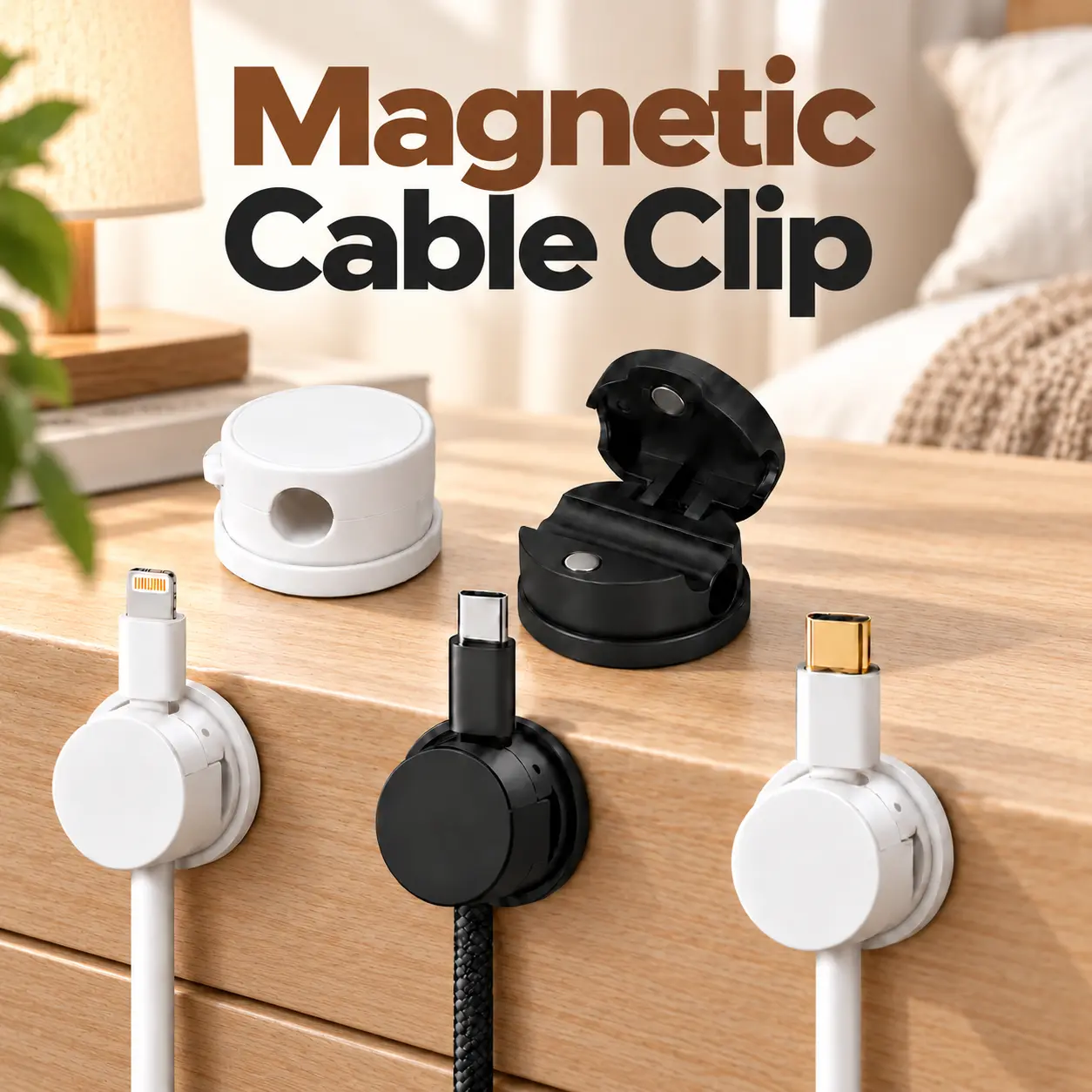 Magnetic Cable Clips, 5 or 10 PCS Rotating Adhesive Cord Organizers for Desk, Nightstand, Home Office & Car, Compact ABS Cable Holders for Charging Cords, Black & White Mixed Colors