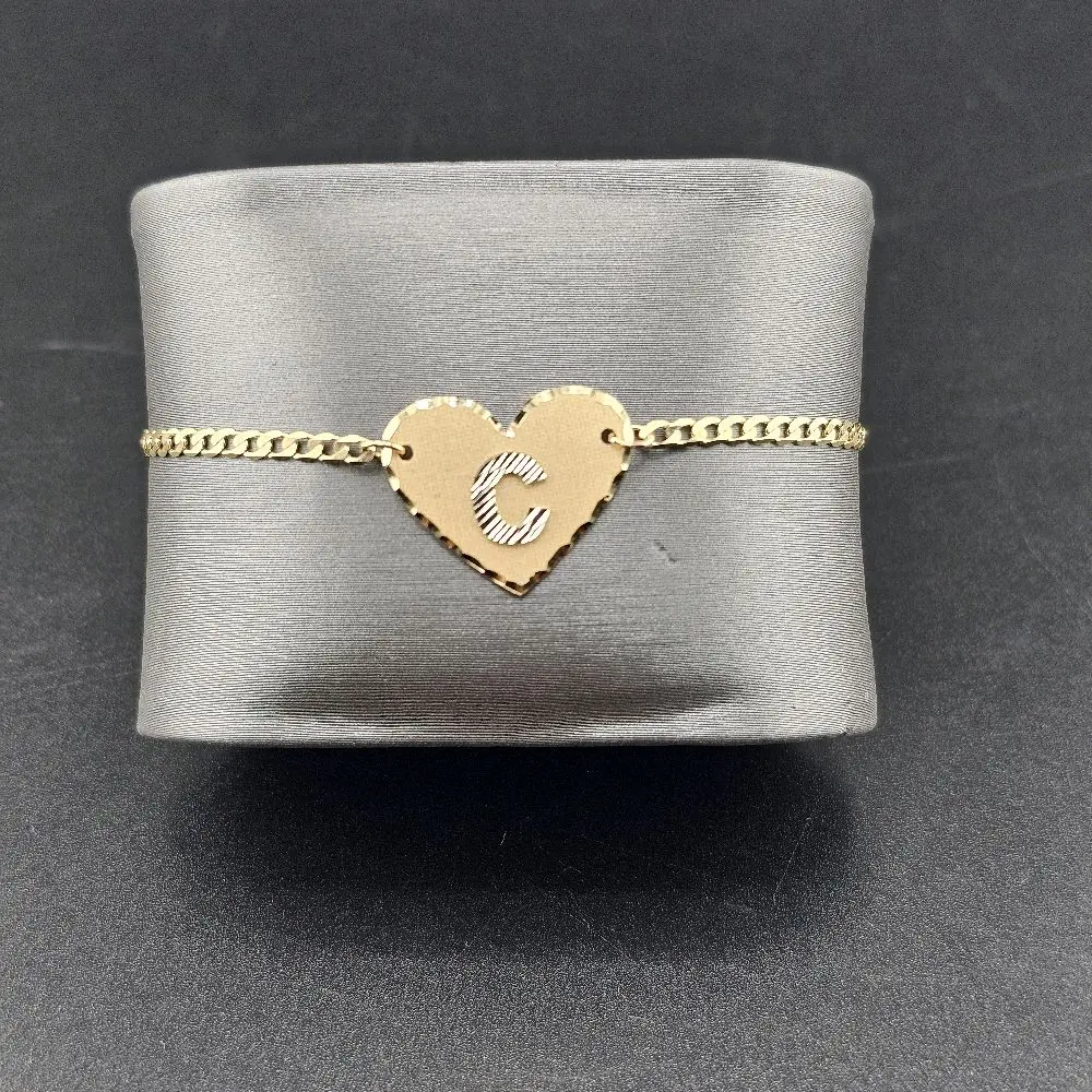 14k Gold Heart Bracelet, Size 7, Kenia Collection Jewelry with Custom 3D Engraved Letters
