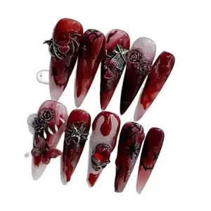JC H8 Vampire Style Reusable Jelly Press-On Nails - Unique Design, Multiple Color Options, with Nail Glue and Accessories