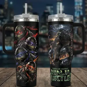 STORMMECH 40oz Handle Tumbler - Ninja Turtles Squad Insulated Stainless Steel Portable Beverage Flask, Vacuum Insulated Kitchenware Drinkware with Lid, Large Iced Coffee Mug, Gift For Fans