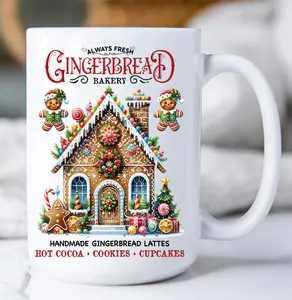 Christmas Gingerbread Bakery House Coffee Mug Ceramic Colorful Drinkware Sturdy Reusable Drink Cup Washable