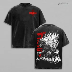 Godzilla Retro Vintage Oversized Washed T-Shirt Hoodie – Unisex Heavyweight Cotton Streetwear Pullover, Classic Movie Fan Hoodie, Gift for Men SZF IKS