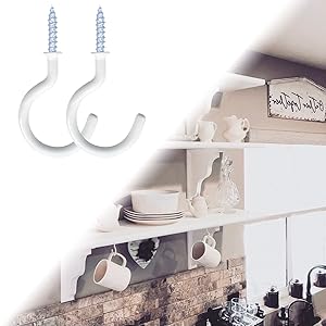 12 Pack White Vinyl Coated Ceiling Hooks, 1-1/4 Inch Screw-In Mug Cup Hooks, Multi-Purpose Wall Hooks for Indoor & Outdoor Use       Can these hooks hold heavy items?Do the hooks come with screws?Are the hooks easy to install?