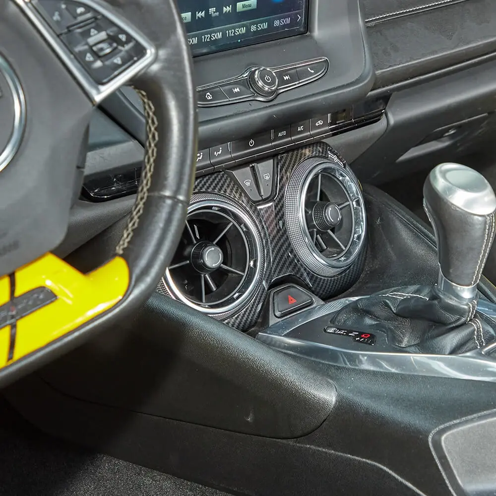 100% Brand New Custom Central Control Air Condition Panel Trim for Chevy/Chevrolet Camaro 2016+, Laser-Cut, Self-Adhesive, 1-Item, Exact Fit, Precision Design, Durable Finish, Easy Installation Car Interior Decorative Car Console Accessory