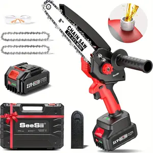 Seesii Mini Chainsaw, 8-Inch Battery Chainsaw Cordless, Upgraded Brushless Chainsaw with Oiler, 21V 4000mah Battery, Handheld Chainsaw for Tree Branch Pruning Wood Cutting