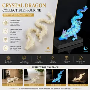 Glowing Diamond Dragon Statue, 3D-Printed Dragon Night Light, Creative Aquarium Decor, Collectible Figure Decor, Adult Bedroom Desk Decor, Decorative Home Ornament, Christmas and Easter Gifts