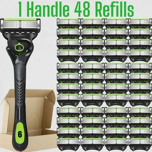 Men's Shaving Razor Set, Shaver Razors, 1 Blade Holder & 12/24/48 Replacement Blades, 6 Layer Gradual Edge, Nano Cutting Technology, Durable Stainless Steel