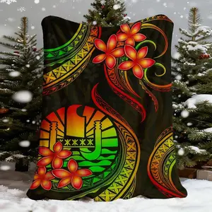 Vibrant Polynesian Tribal & Plumeria Flower Patterned Cozy Blanket - Exotic Ethnic Design for Warm Winter Comfort