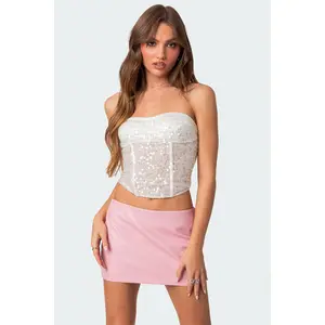 Semi Sheer Sequin Lace Up Corset