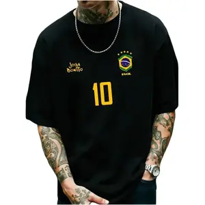 Brazil No. 10 football jersey T-shirt, retro Brazilian football shirt, loose street-style football T-shirt, Y2K sports pattern T-shirt