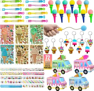 Ice Cream Party Favor 72 PCS Slap Treat Box Bracelets DIY Stickers Ice cream Cone Foam Ball Keychain Bubble Gift Rewards for Kids Candyland Birthday Supply Kit Pack