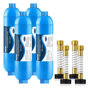 RV Inline Water Filter With Flexible Hose Protector(KDF), Dedicated For RVs And Marines, Reduces Lead, Fluoride, Chlorine (4 Pack)