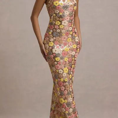 metallic ruched slim fit formal party maxi dresses gold Jovani 44146 Long Side Slit Formal Metallic Prom Dress