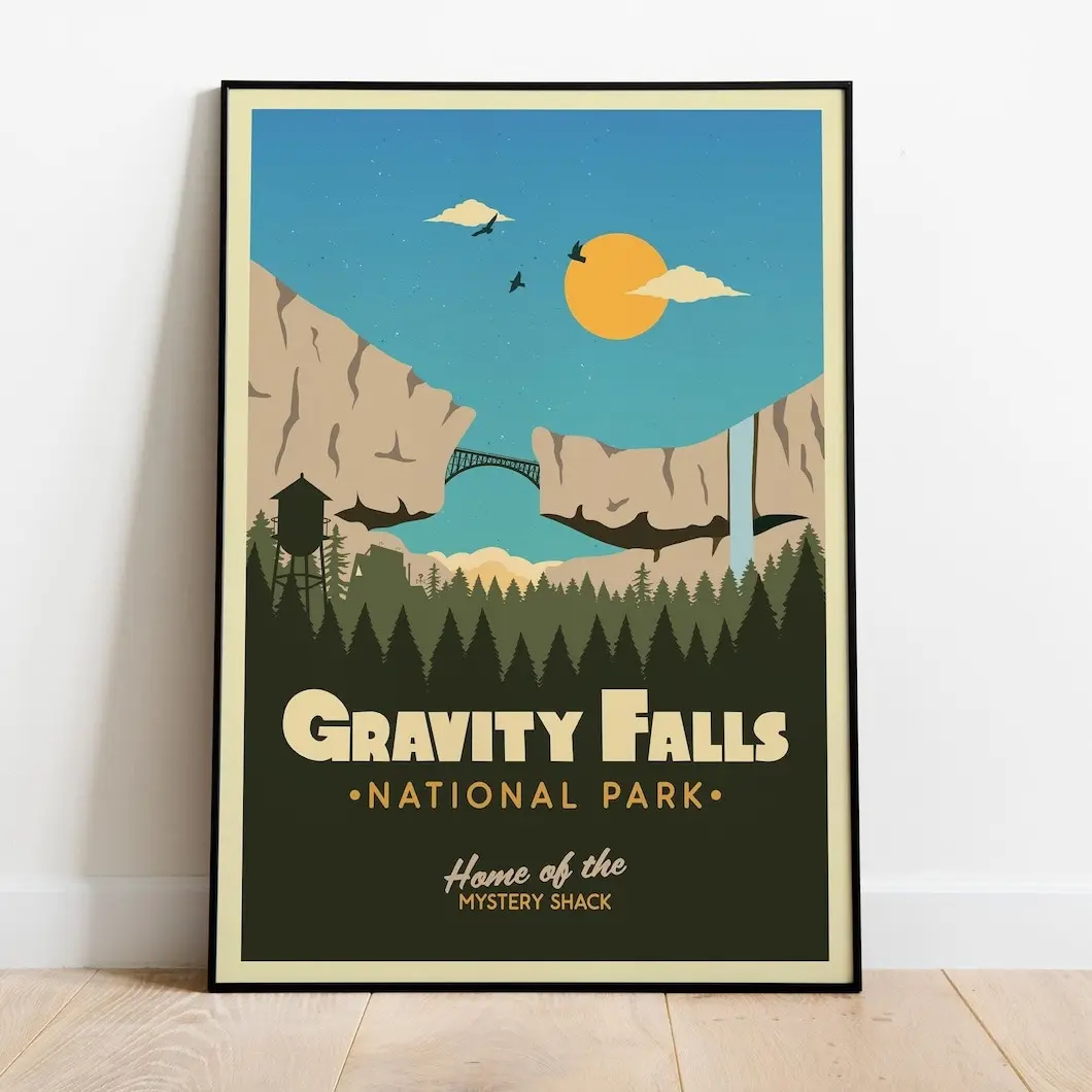 Gravity Falls National Park Wall Art Poster - Disney Mystery Shack, Dipper & Mabel Pines Themed Home Decor Print