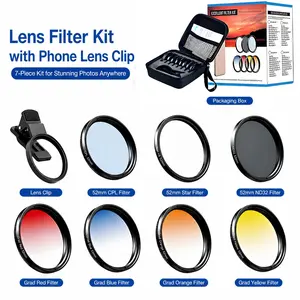 Clip-On Gradient Filters Kit for Phone & Camera – 7 Interchangeable Lens Filters Set with Universal Clip, Portable Camera Lens Kit for Photography, Video, Vlogging & Content Creation