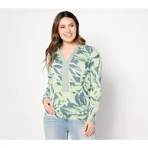 zuda Palm Jacquard Knit Collared Top