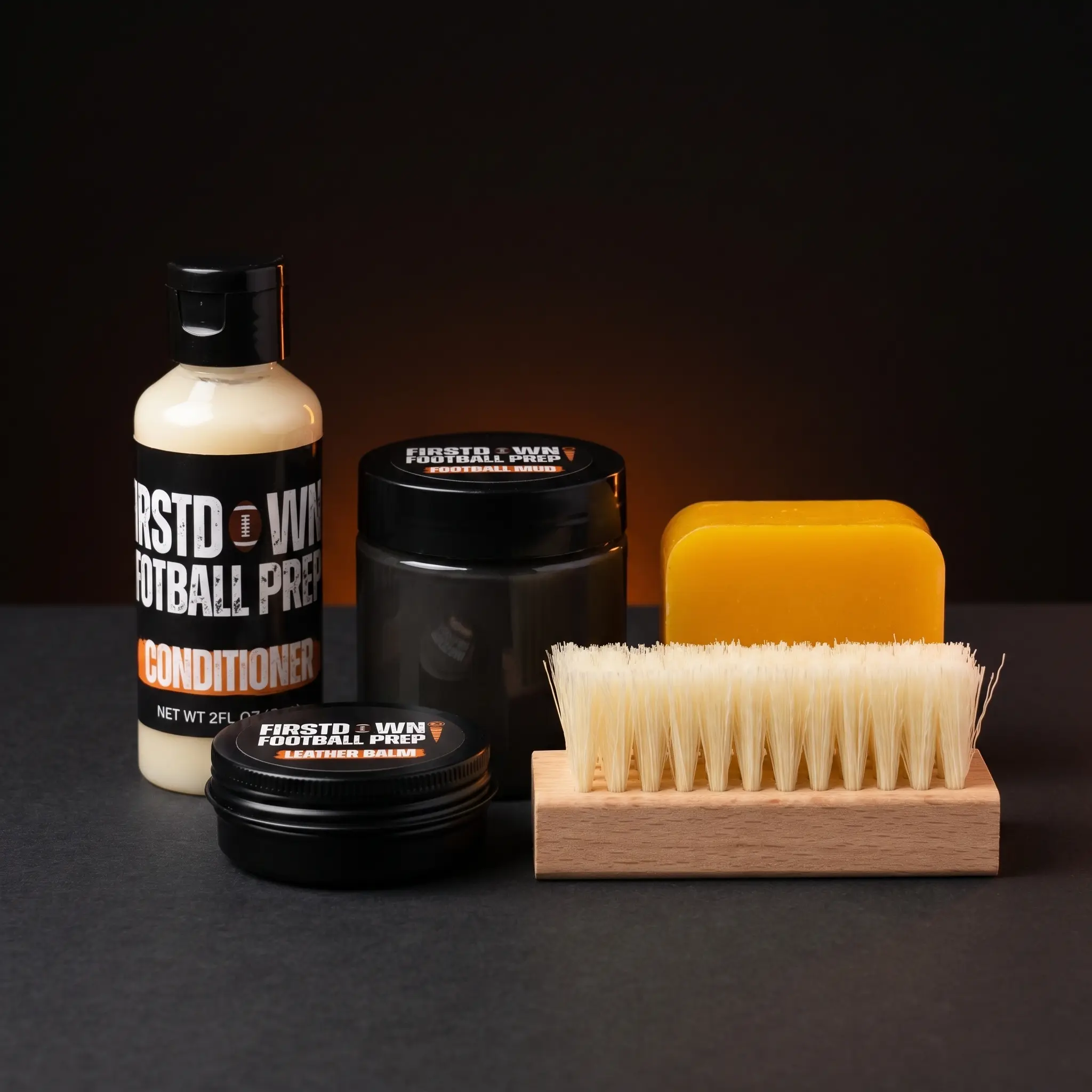 FirstDown Football Prep Kit - Complete 5-Piece Football Care Bundle with Mud, Conditioner, Balm, Tack Bar & Brush