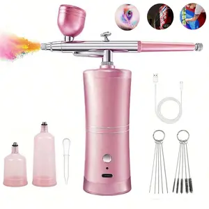 Airbrush Kit with Compressor, SHPTDJTIC Air Brush for Nails, 0.3Mm Nozzle Oxygen Injector, Cordless Airbrush Gun, for Skin Hydration, Nail Art, Tattoo, Painting, Makeup, Cake, Barber Facial Moisturizing