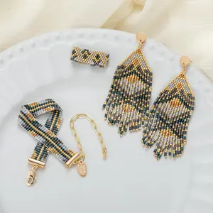 3 styles in a pack Handmade Miyuki seed bead jewelry set earrings ring bracelet handmade Japanese beads gift for her