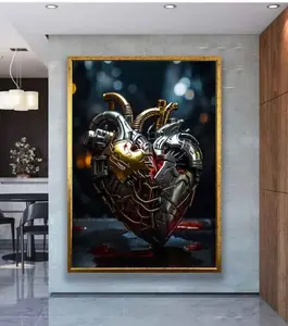 Chrome Heart Poster, Iron Heart Decor, Motorcycle Rider Gift, Biker Love Modern Home Decor