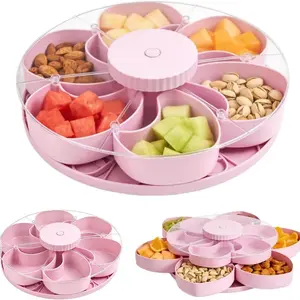 Rotating Snack Box Container with Lid, Multi-Layer Storage Dish for Home Apartment Dining Room Living Room Picnic Garden BBQ Camping, Portable Snack Container