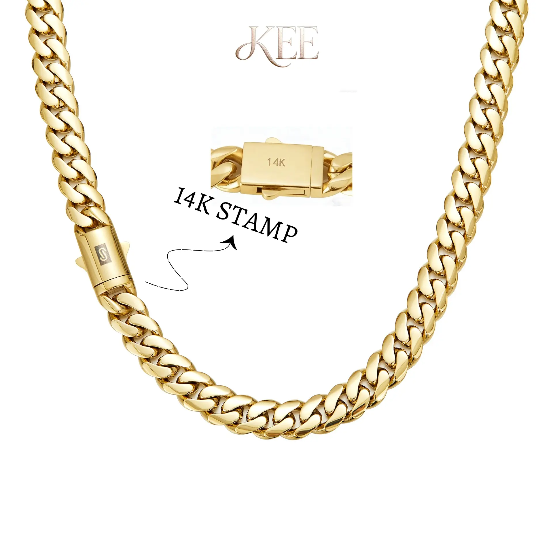 14K Gold Plated Vacuum Plated Stainless Steel With Copper Ear Clasp Miami Cuban Link Chain The latest electroplating gold-plating process for rust prevention 6-14mm Necklace Inspired for Women & Men Luxury Jewelry Daily Wear Fashion Gift