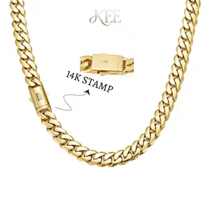 14K Gold Plated Vacuum Plated Stainless Steel With Copper Ear Clasp Miami Cuban Link Chain The latest electroplating gold-plating process for rust prevention 6-14mm Necklace Inspired for Women & Men Luxury Jewelry Daily Wear Fashion Gift
