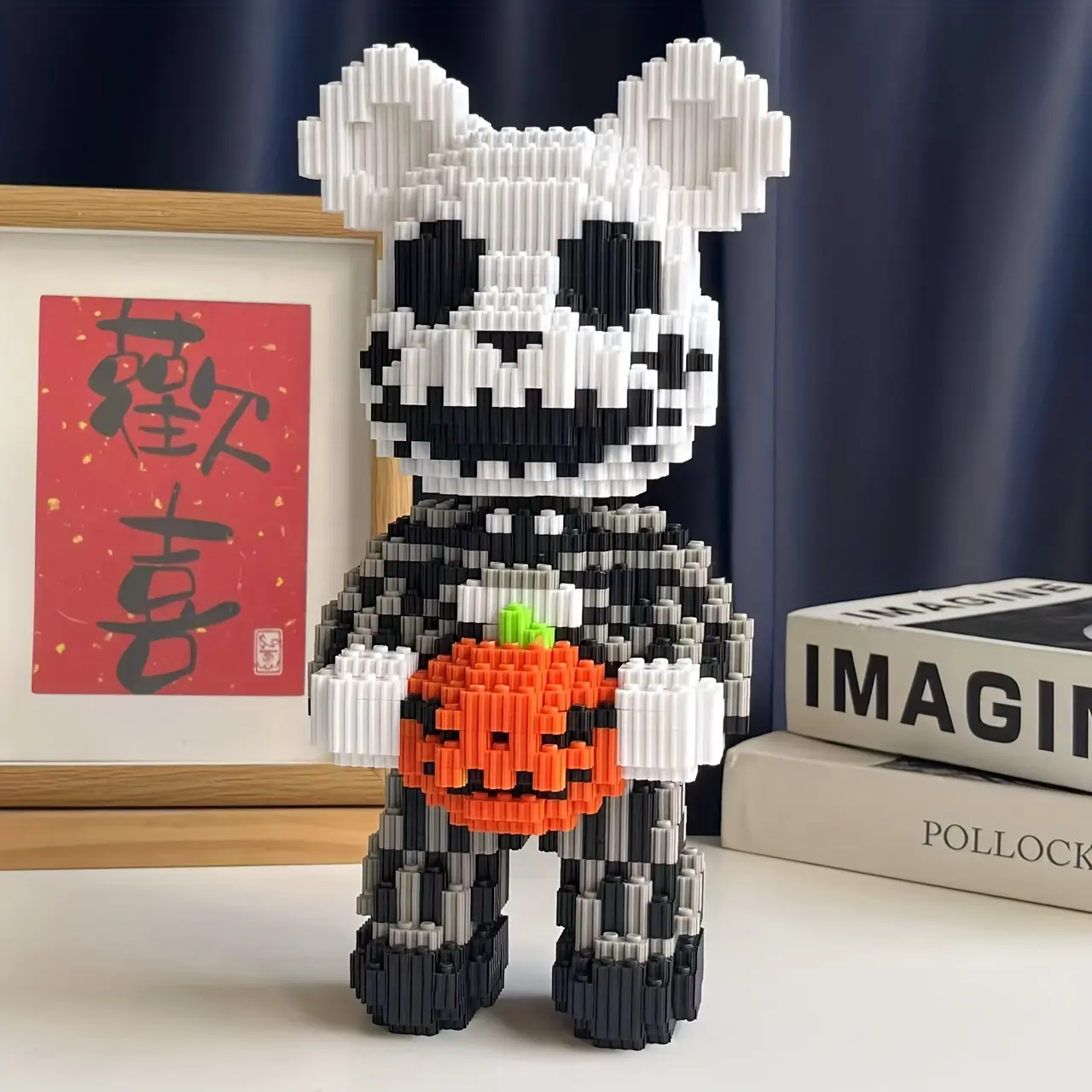 Christmas Skull Bear 3D Puzzle Building Blocks Decoration, Building Block Assembly, Bookshelf Home Office Cabinet Decor, Party Living Room TV Stand Display Building Block Model, DIY Building Model