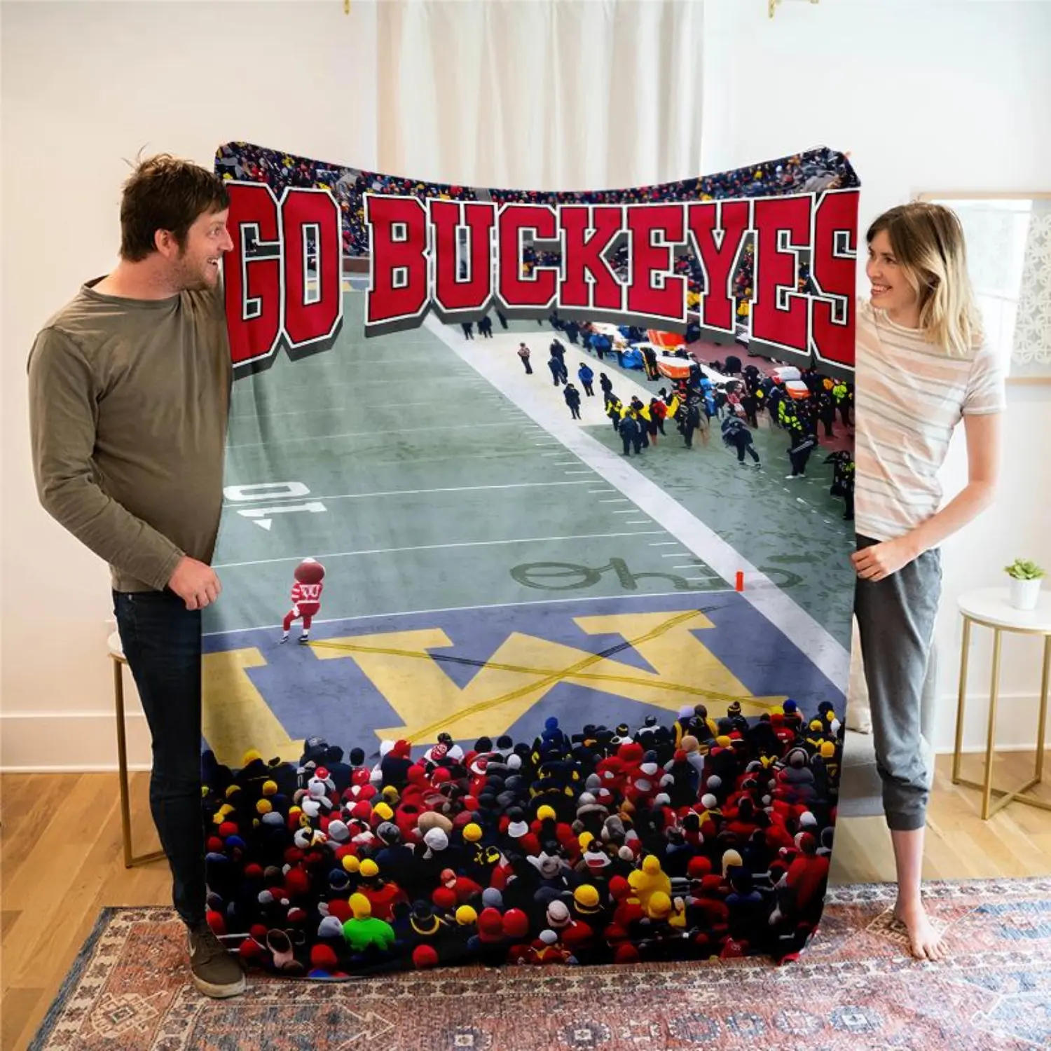 Ohio Vs Michigan Rivalry Blanket,Flannel Throw Blanket Script Ohio on Big M Throw, Buckeye Fan Erase The M College Sports Merch, OSU Fan Cozy Gift
