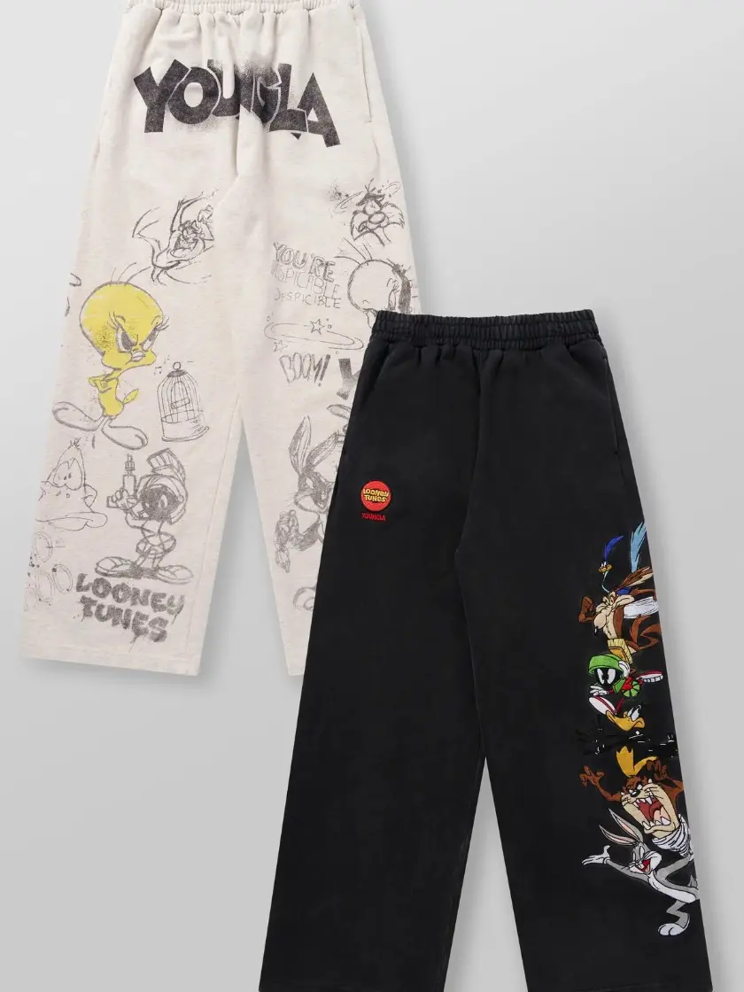 YoungLA Looney Tunes Squad Sweatpants, Men's Baggy Joggers, Cartoon Graphic Lounge Pants, Casual Streetwear Gym Sweats