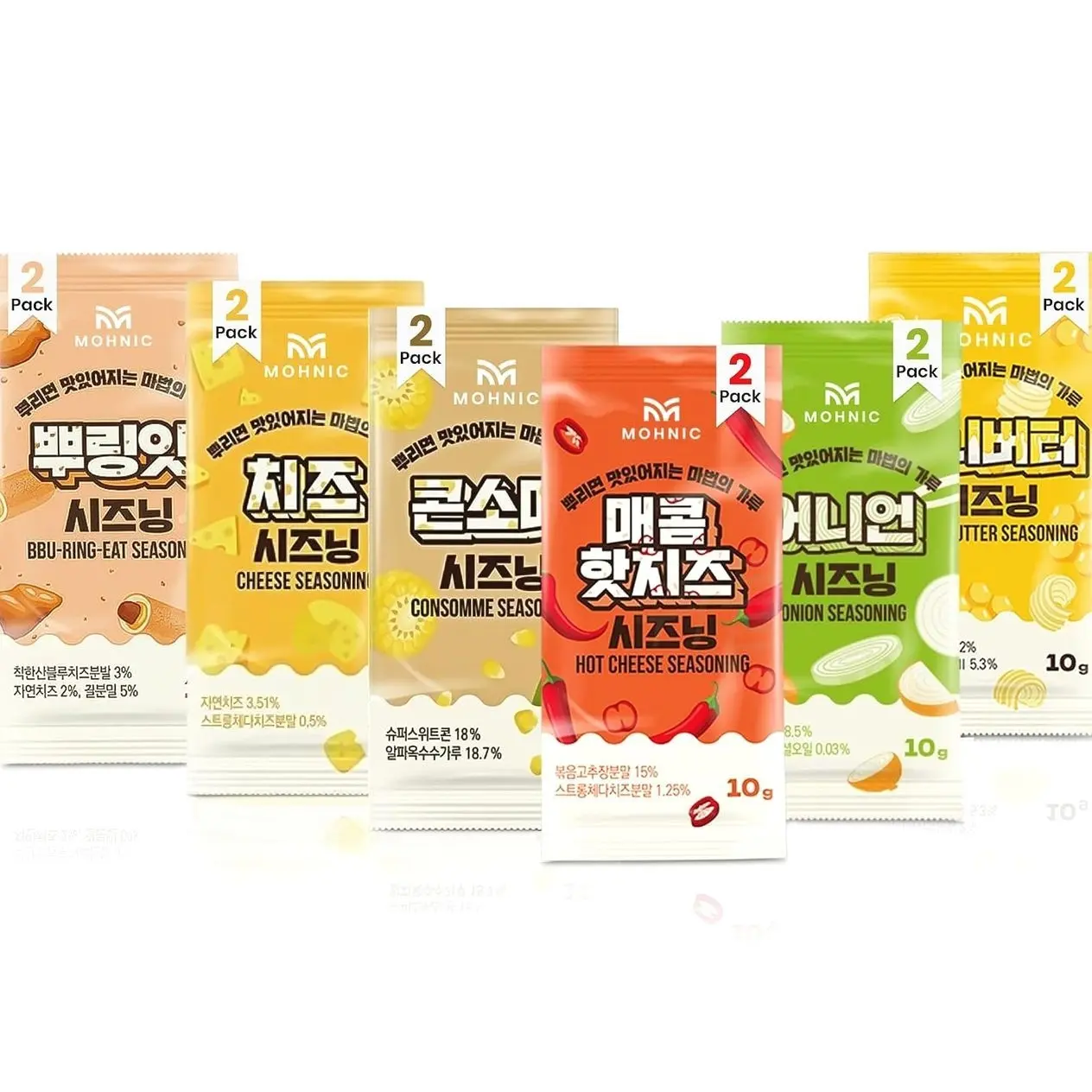 MOHNIC Popcorn Seasoning Variety Pack, 6 Flavors, 12 Single-Serve Portable Packs, Korean Popcorn & Snack Topping for Popcorn for Movie Night, Fries, Chips, Chicken, Corn, Party Snacks, and Cooking