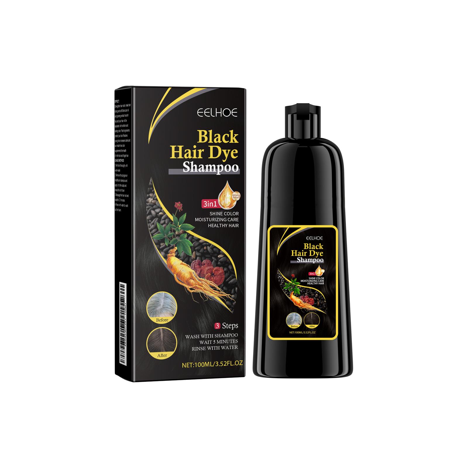 3 in 1 Hair Dye Shampoo Natural Herbal Ingredients Contains Ginseng Extract Black Hairdye Can Cover Gray Hairs Long Lasting Semi-Permanent Natural Color