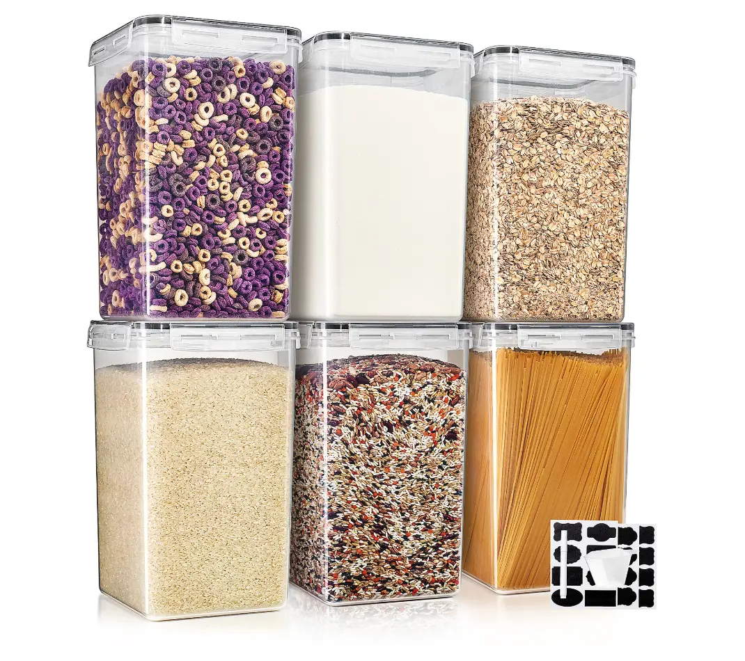 6-Pack Airtight Food Storage Containers with Clear Lids 6.5-Liter Capacity Stackable & Dishwasher-Safe Dry Goods Organizer Set