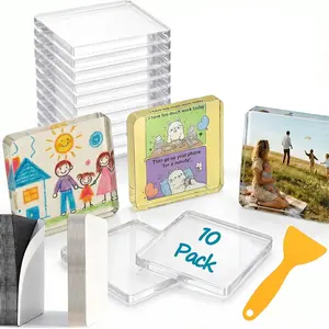 Magnetic Photo Frames 2"x2" Clear AcrylicMemorial DayDIY Fridge Magnets with Adhesive Backing - SquareMagnets for Crafts, Kitchen, Classroom, Party & OfficeDecoration